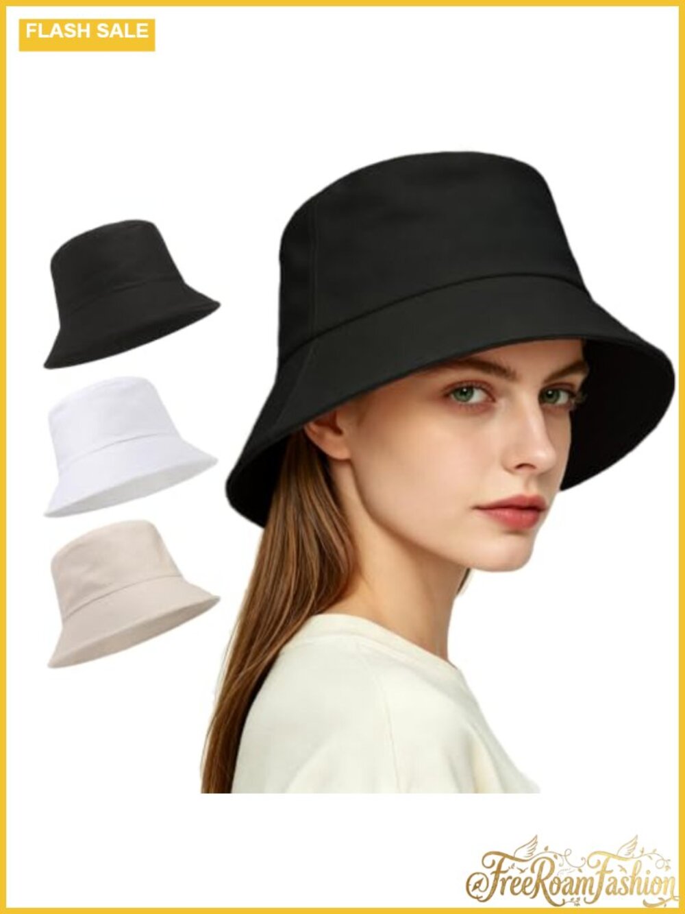 3 Pack Cotton Bucket Sun Hats Wide Brim Foldable UV Protection